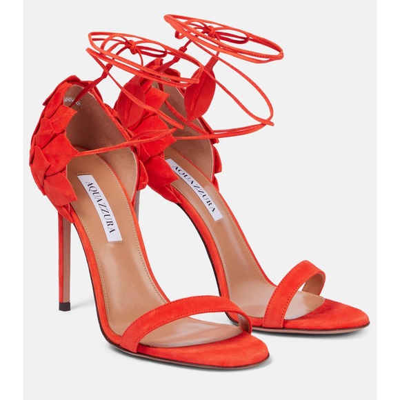 Aquazzura Shoes - Aquazzura Orange Suede Leaf Detail Lace Up Stiletto Sandals Heels Size 37.5